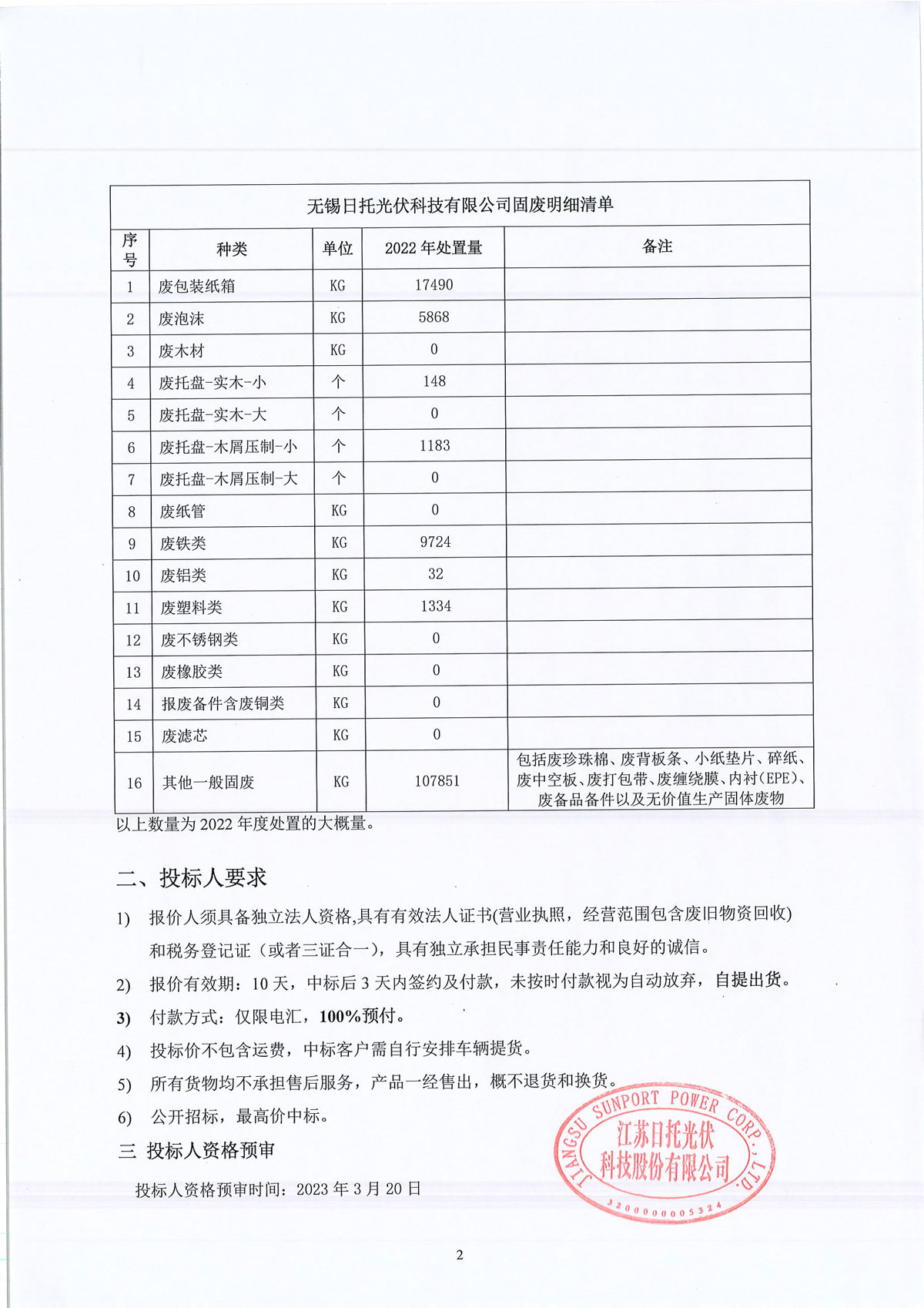招標(biāo)邀請(qǐng)函（倉(cāng)儲(chǔ)部一般固廢）