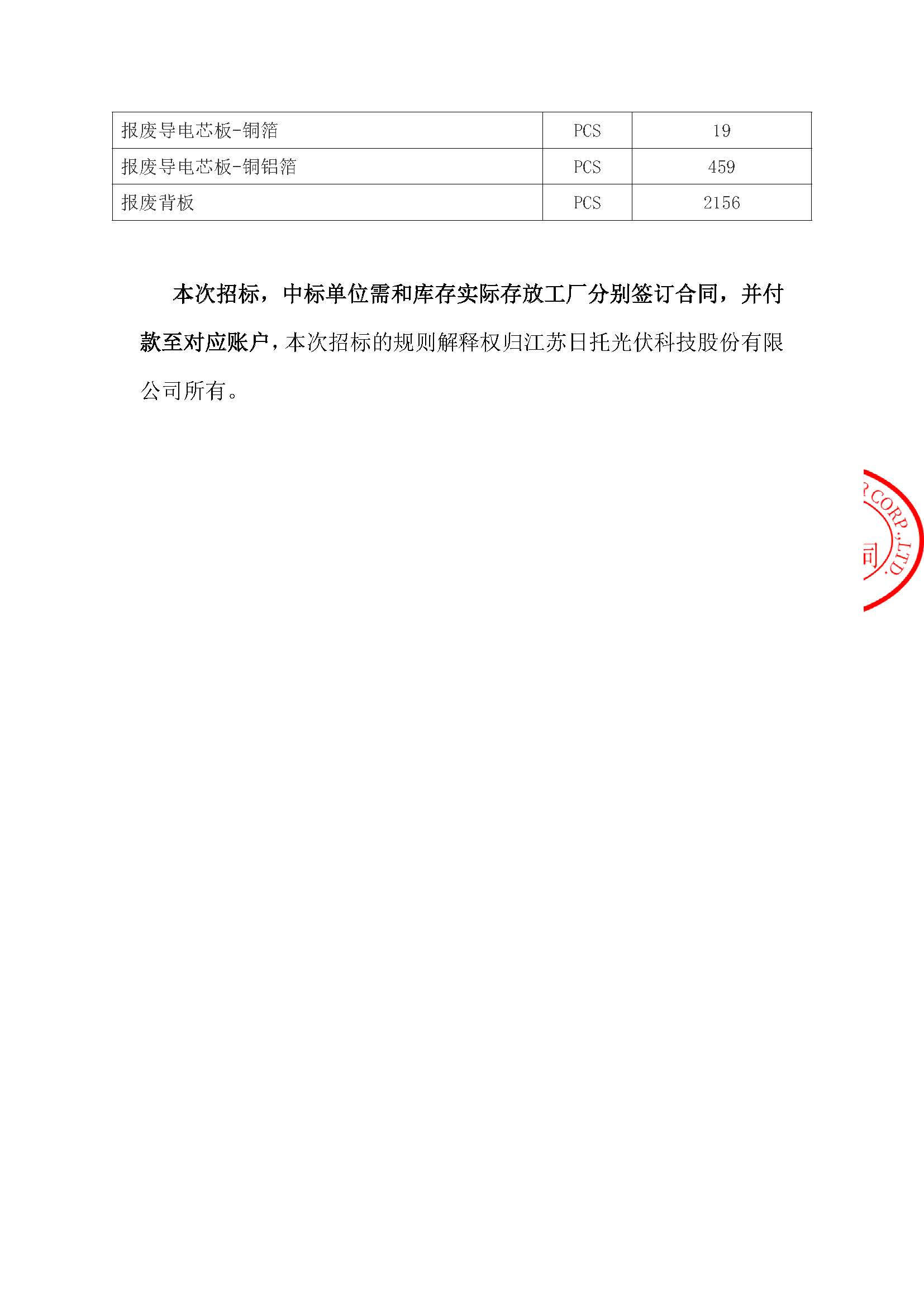 招標公告(江蘇日托2024年8月高價值固廢)